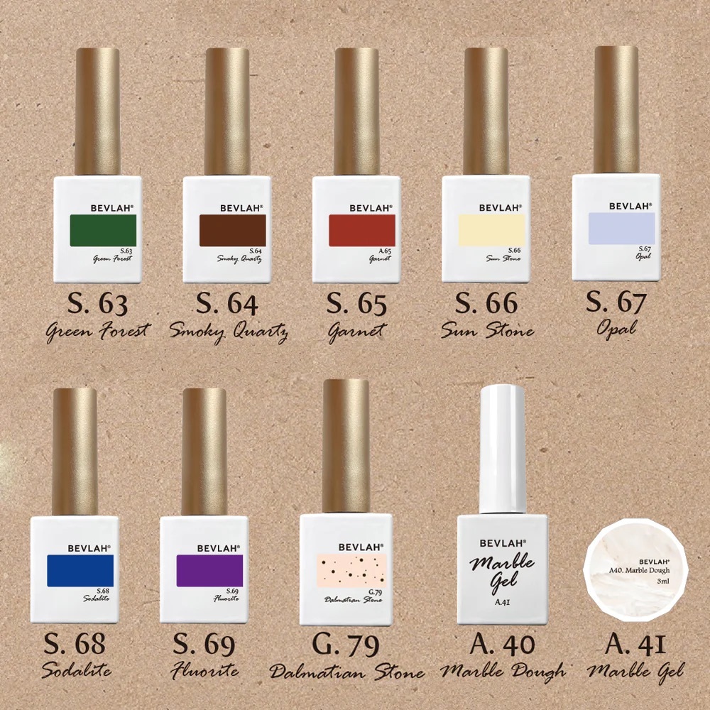 (全套10色 附有雲石金屬棒,色卡,練習卡及教學卡x3) BEVLAH 雲石 Gel Set - TUTORIAL VOL.1 GEMSTONE