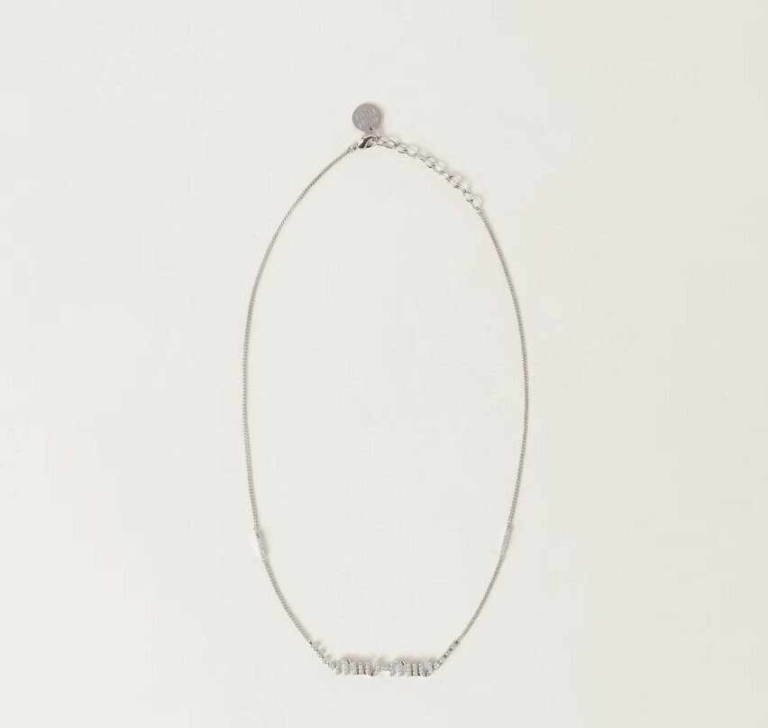 AMU07714 MIU MIU Metal Necklace With Crystals Steel/Crystal #5IC058_2DNC_F0OKL (E)