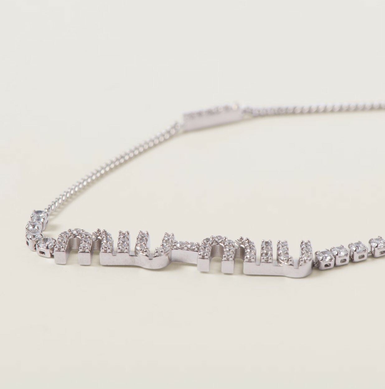 AMU07714 MIU MIU Metal Necklace With Crystals Steel/Crystal #5IC058_2DNC_F0OKL (E)