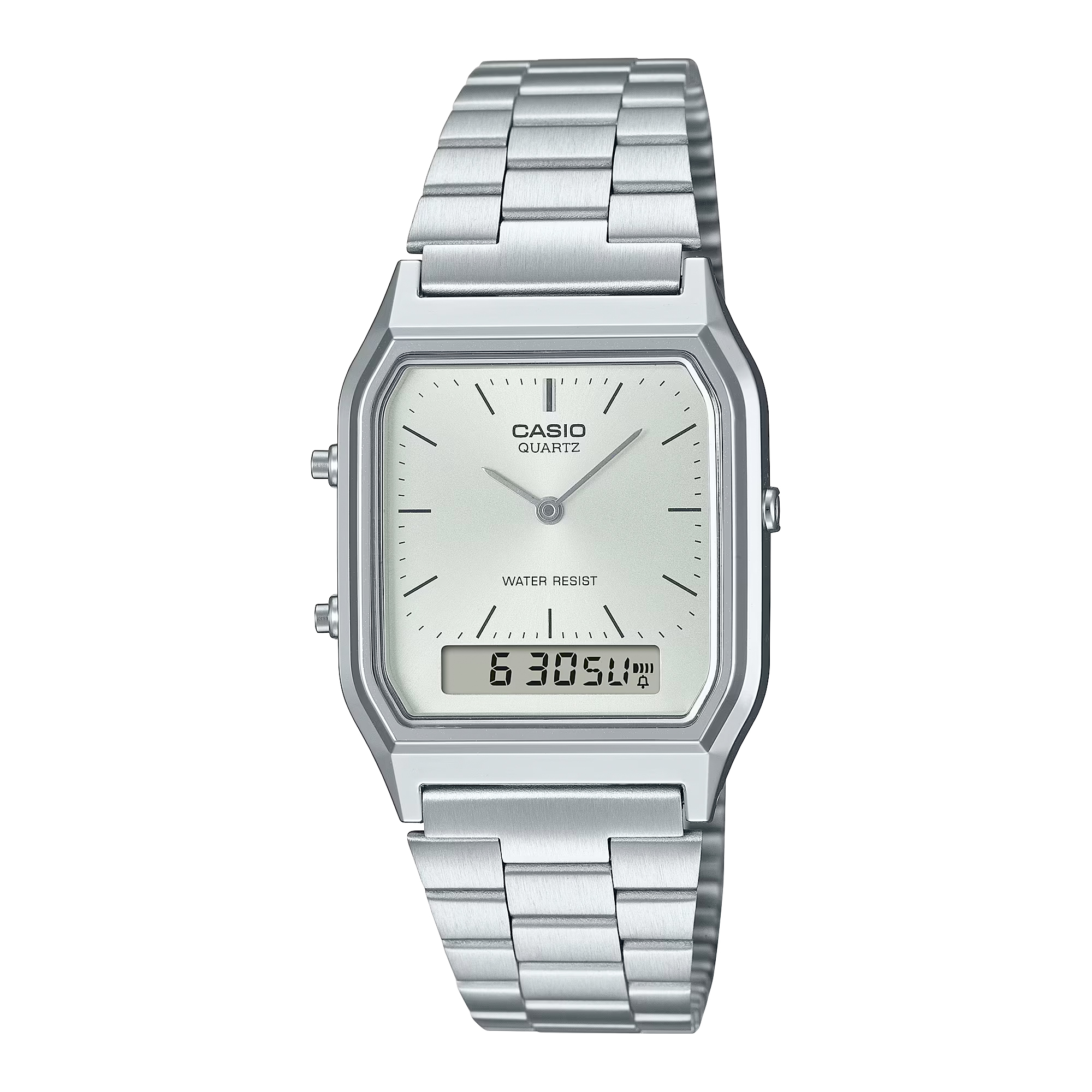 CASIO AQ-230A-7A 銀色 雙顯 方形 復古錶