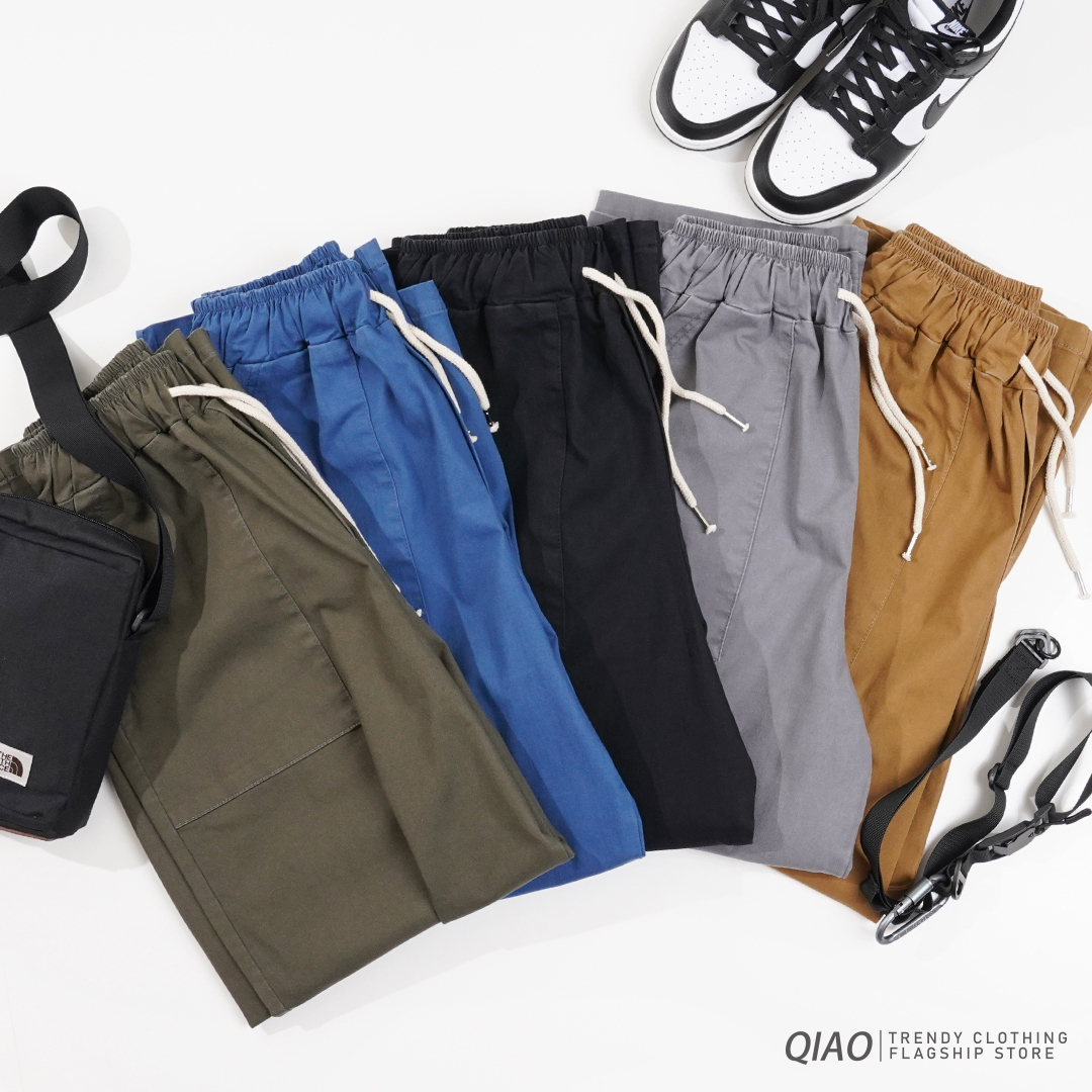 QIAO - 寬筒休閒穿搭長褲