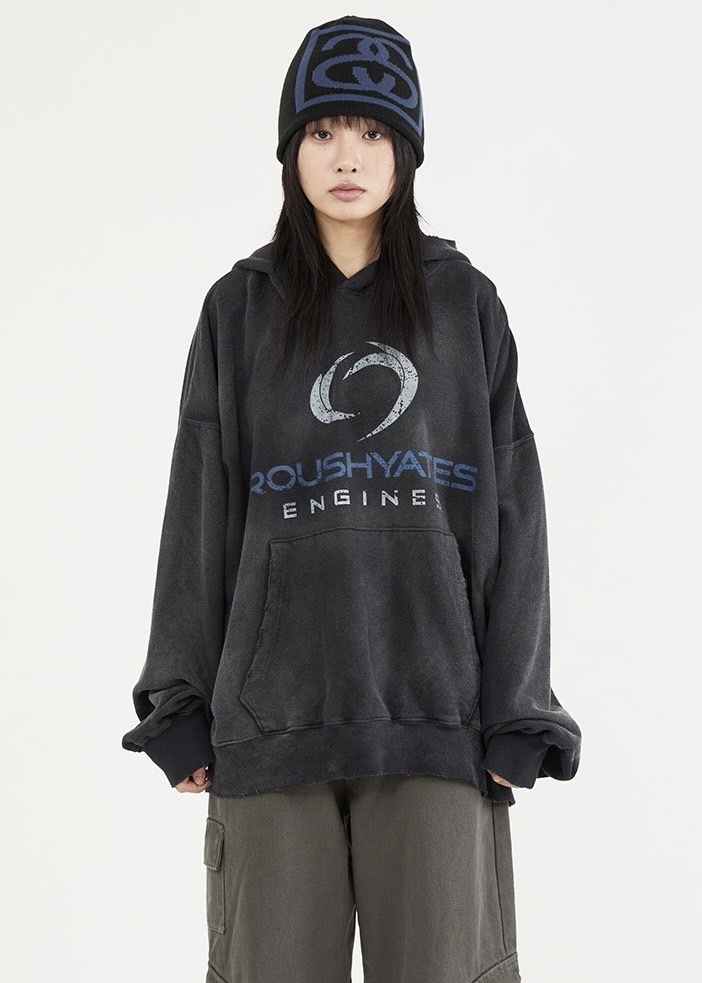 RAUCOHOUSE 不規則水洗斑駁印花帽TEE（2COLOR）