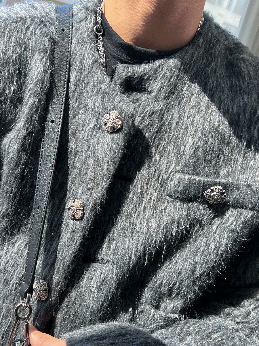 玉色馬海毛短款夾克