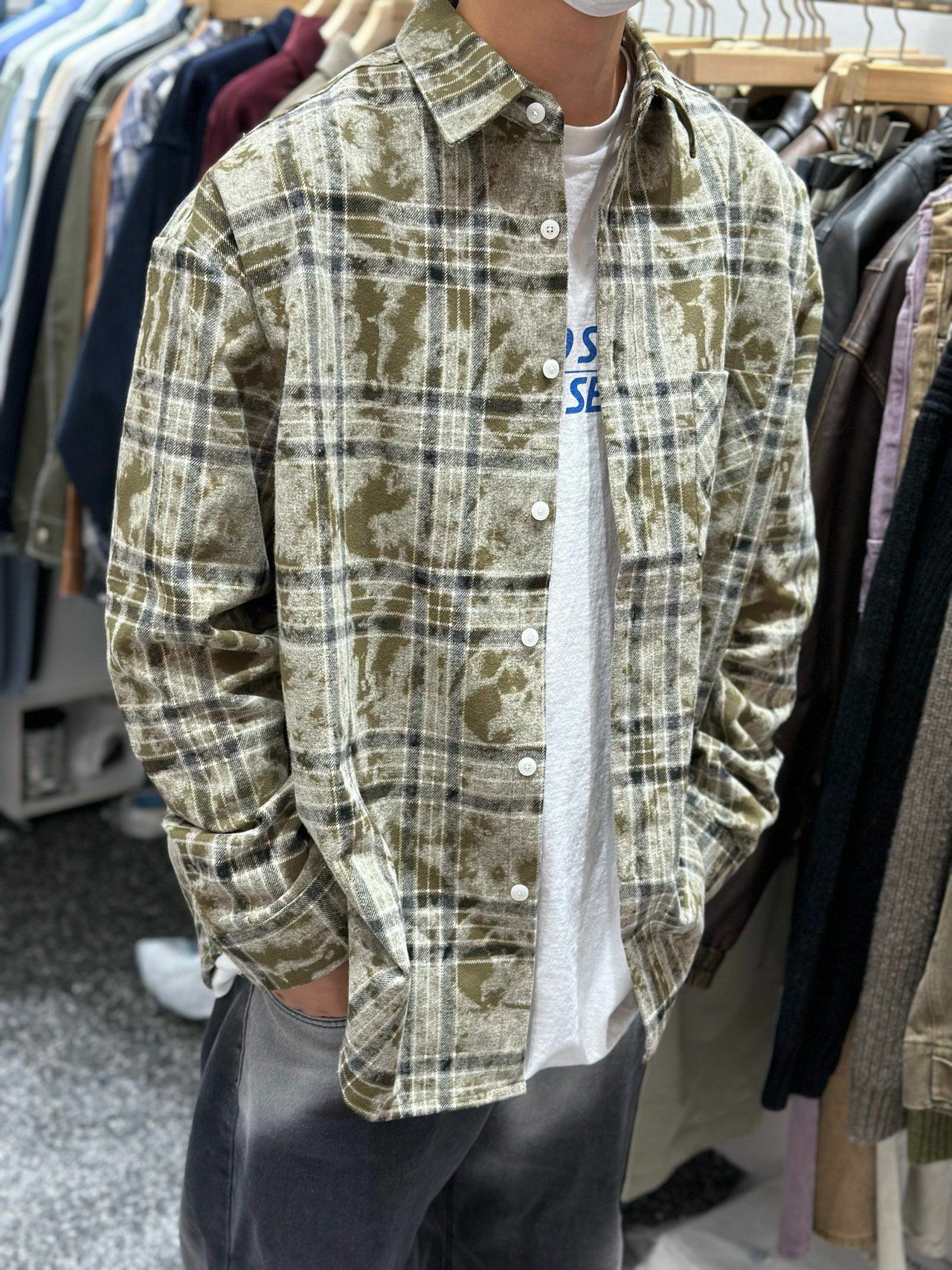 格仔長袖恤衫 RECOVER-014S