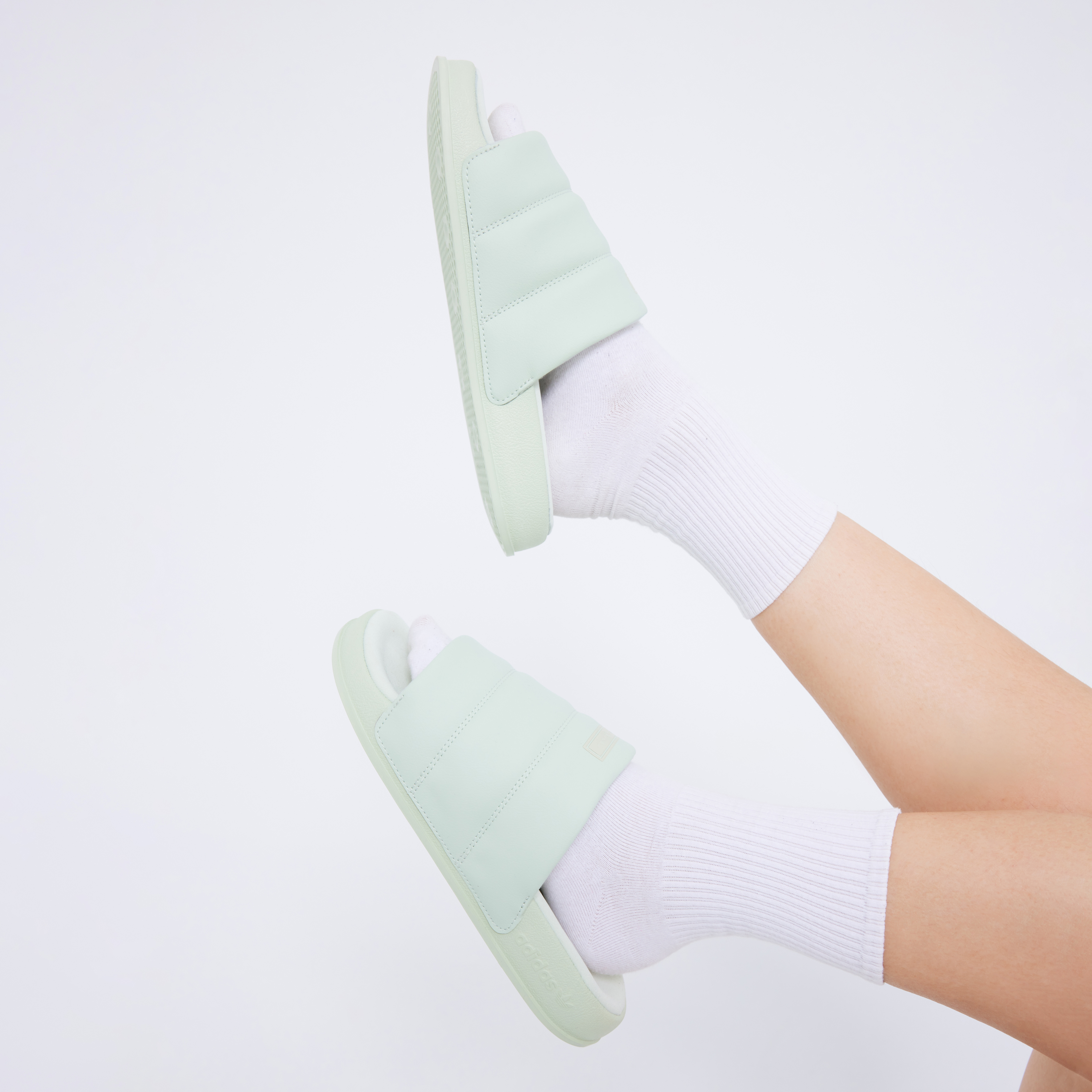 -(D7c)-ADIDAS ADILETTE ESSENTIAL W 拖鞋 麵包拖鞋 淺綠色-IG7150