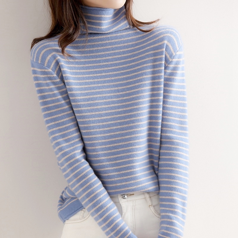高領細條紋針織上衣 六色