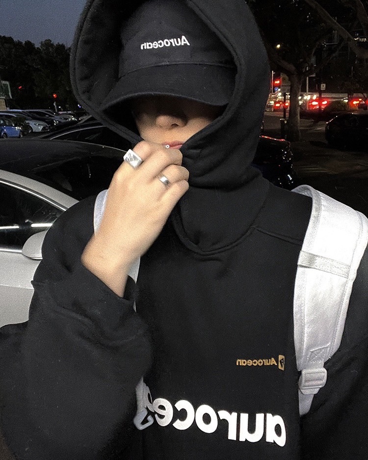 Aurocean 重磅加絨寬鬆厚版logo膠印連帽衛衣