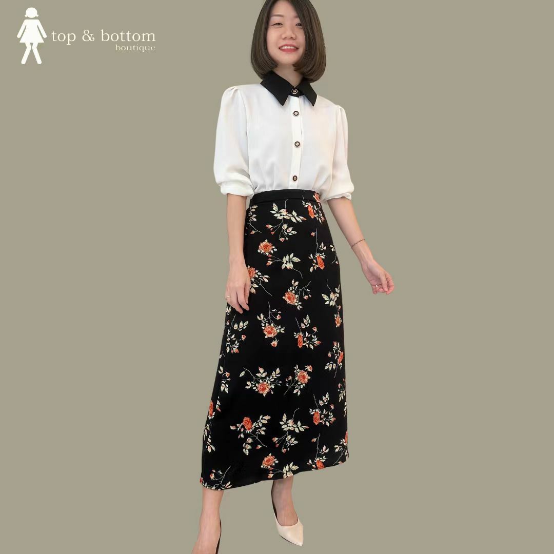 SATIN FLORAL ALINE SKIRT
