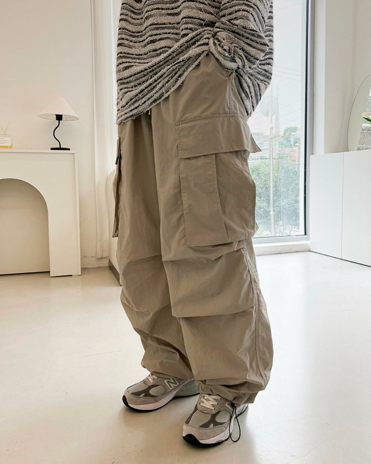 淨色可束腳工裝鬆身褲 And More-007P