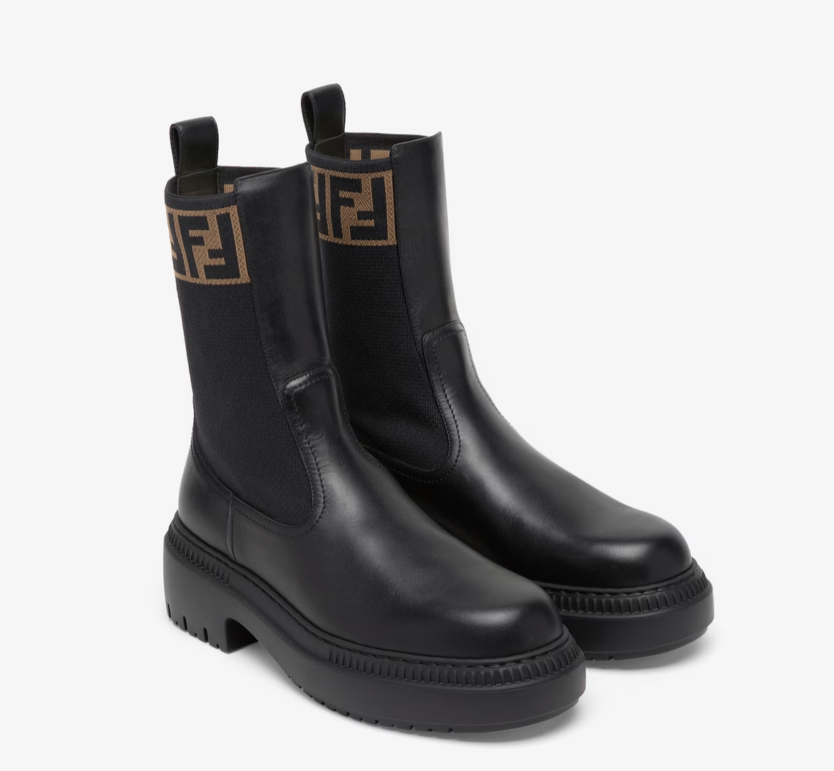 Fendi DOMINO black leather biker boots