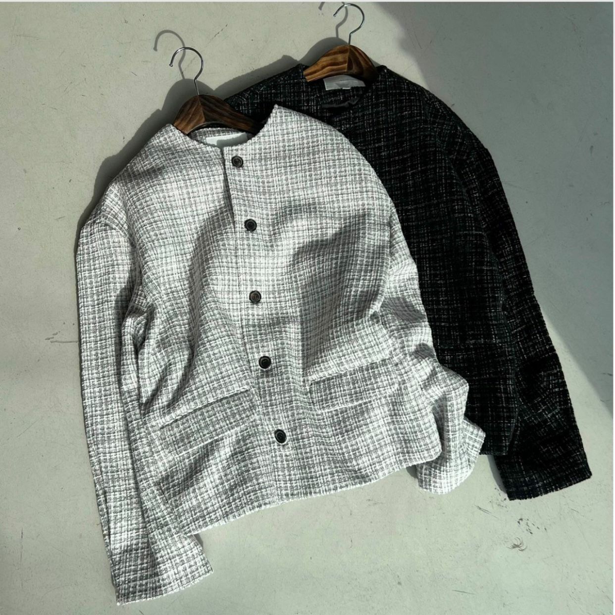 格紋圓領開胸短外套 And More-016JK