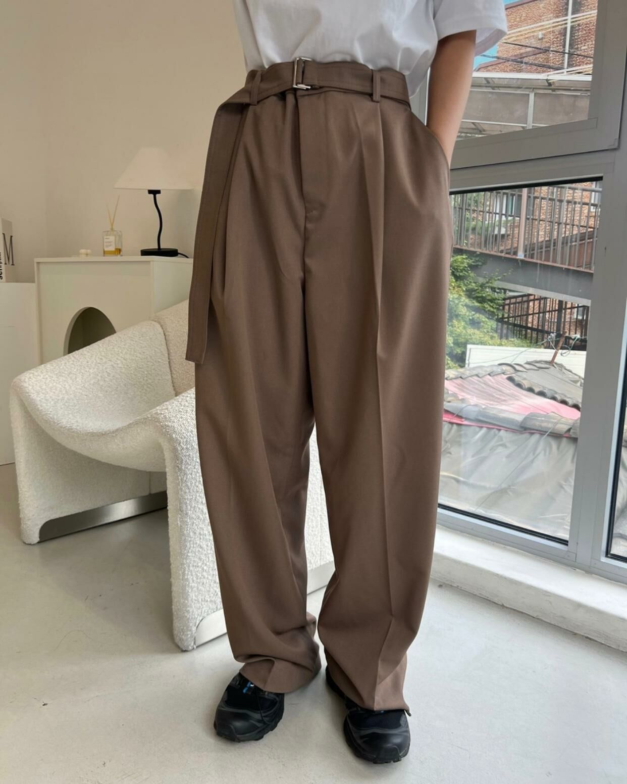 淨色連腰帶鬆身西褲 And More-018P