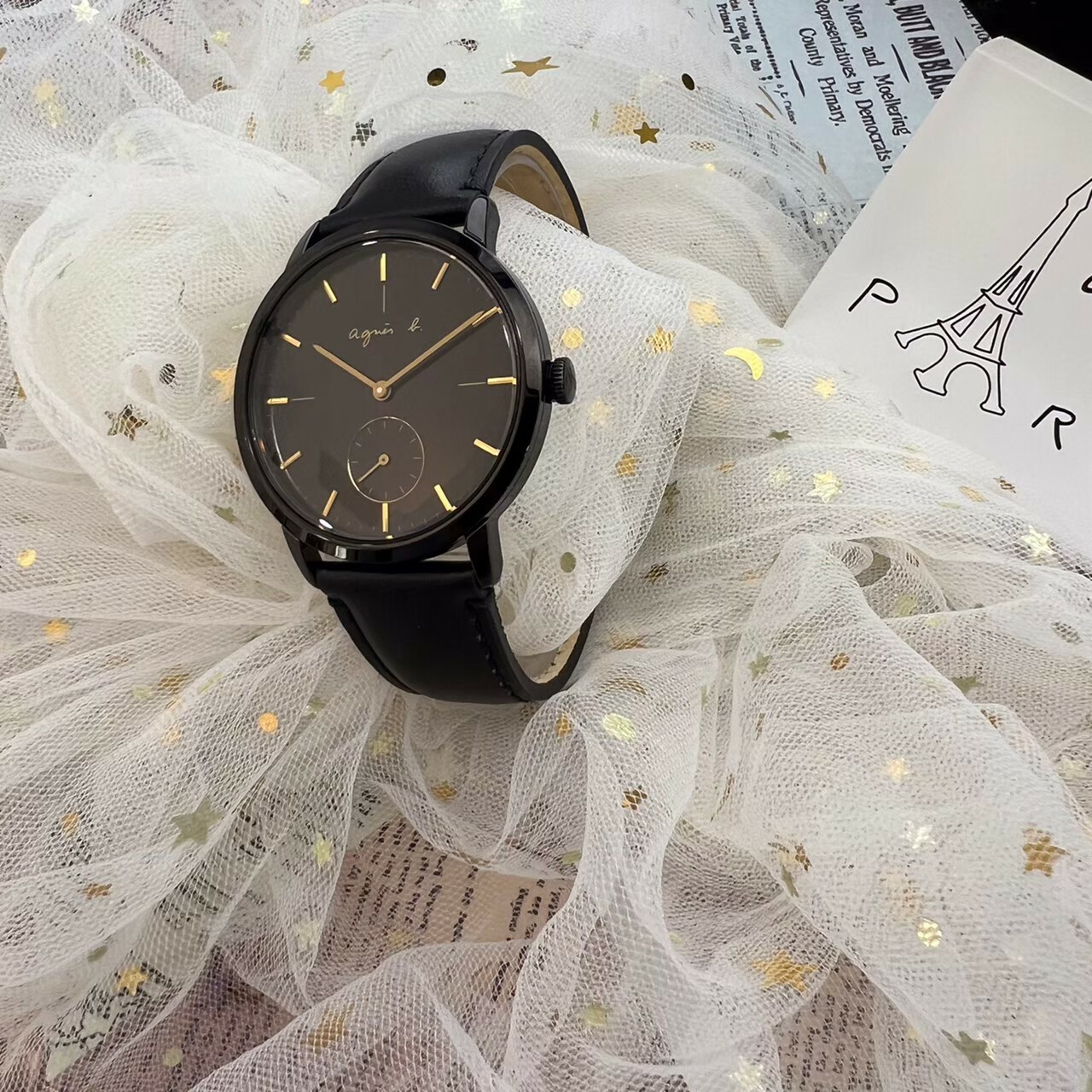 【agnès b.】法式簡約小秒針時尚腕錶VD78-KLB0G 38mm 現代鐘錶