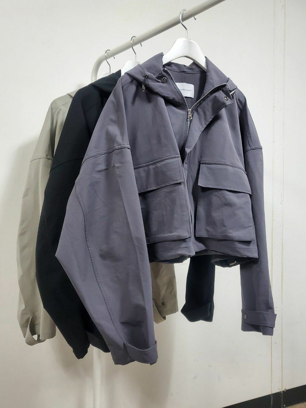 淨色連帽拉鍊短身外套 Crunky_youth-018JK