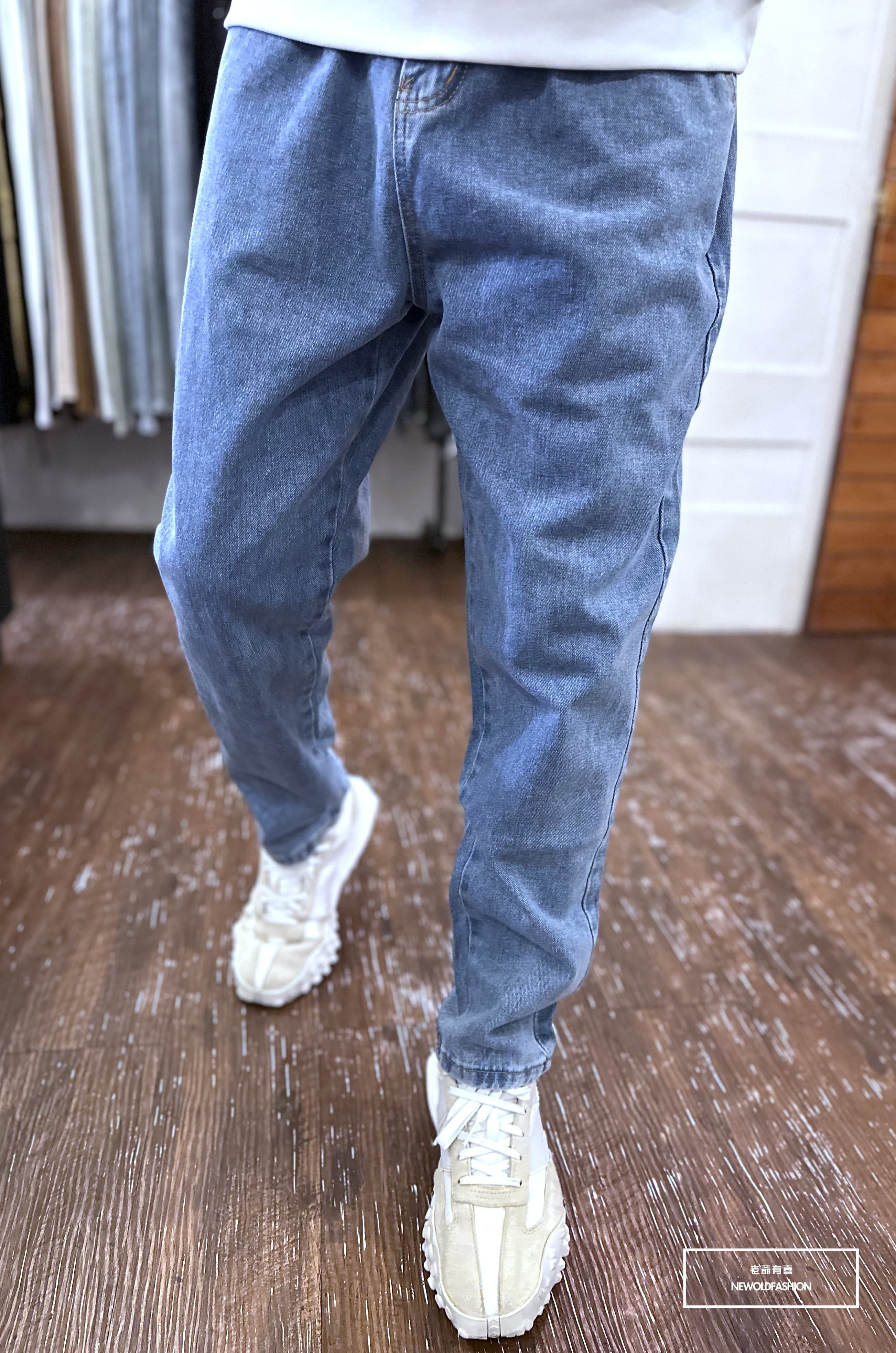 『新品上市』重磅原色素面鬆緊抽繩寬褲-淺藍(NOF2310Y2205)