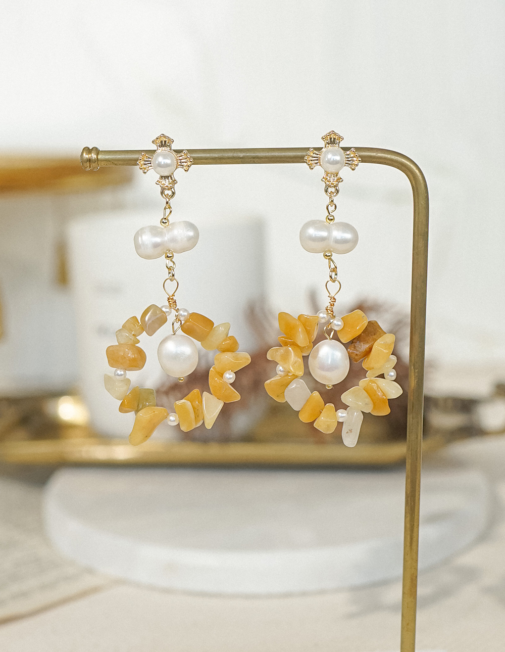 by mii✧天然石滿滿花圈耳飾✦焦糖