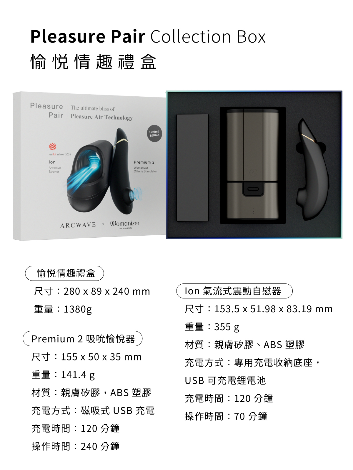 ARCWAVE,ARCWAVE Ion,德國 ARCWAVE Ion,電動飛機杯,電動自慰器,男性電動自慰器,飛機杯,自慰器,Womanizer,Womanizer Premium 2,德國 Womanizer,Womanizer 吸吮器,吸吮器,陰蒂吸吮器,吸吮愉悅器