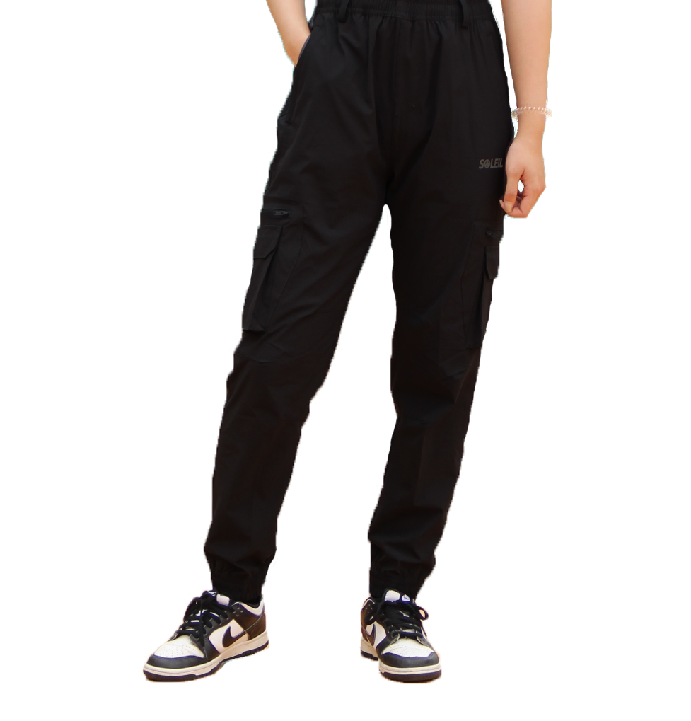 SOLEIL雙側袋束口鬆緊褲 (黑、深灰) 運動/排汗透氣/快乾/登山休閒 21CKN9800