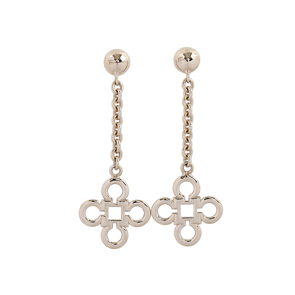 【Salvatore Ferragamo】掛鉤造型四夜草垂墜耳環(金色)