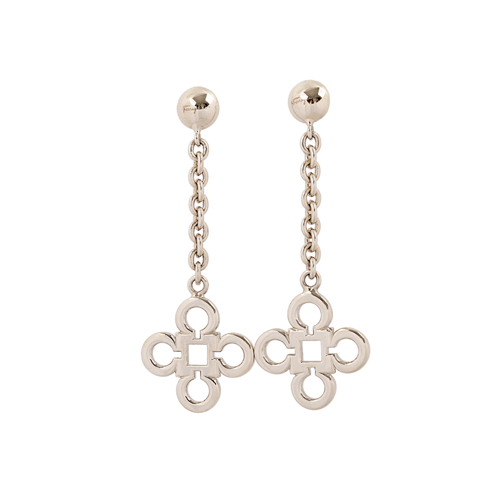 【Salvatore Ferragamo】掛鉤造型四夜草垂墜耳環(金色)