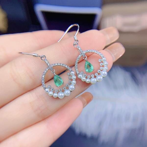 純天然哥倫比亞祖母綠 耳釘