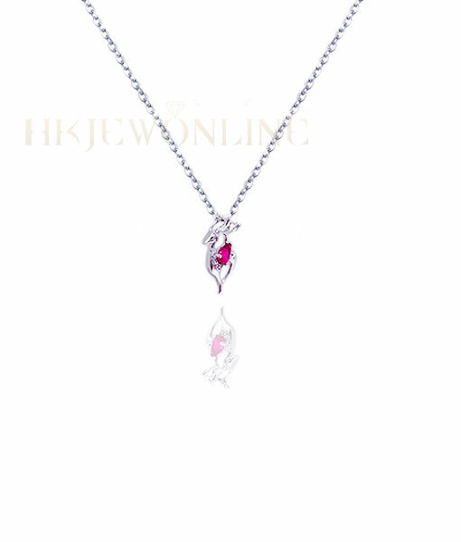 18K White Gold Ruby Deer Diamond Pendant (Chain Included)