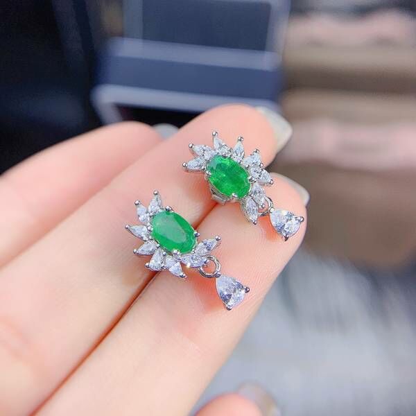 純天然哥倫比亞祖母綠 耳釘