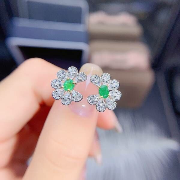 純天然哥倫比亞祖母綠 耳釘