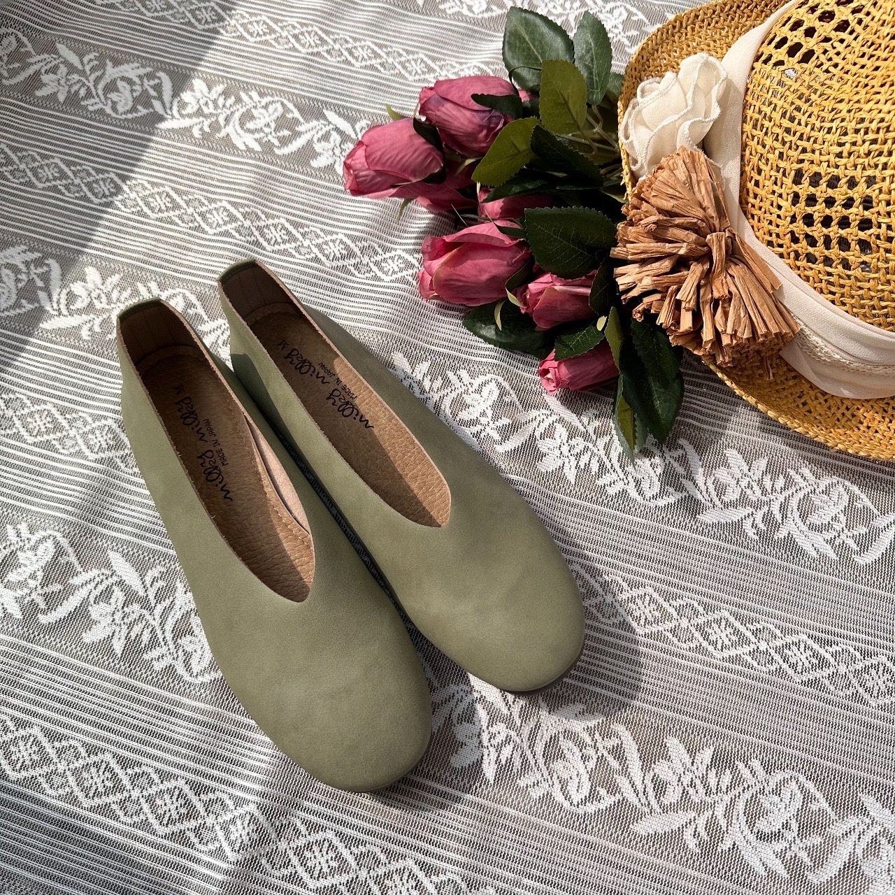 日本製柔軟舒適湖水綠色平底鞋