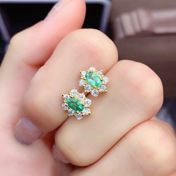 純天然哥倫比亞祖母綠 耳釘