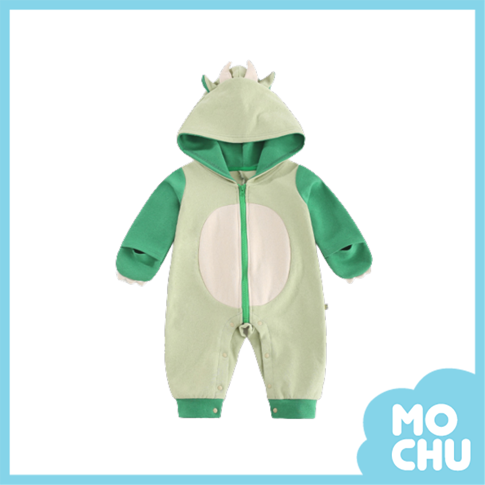 立體綠翅膀小恐龍長袖連身衣