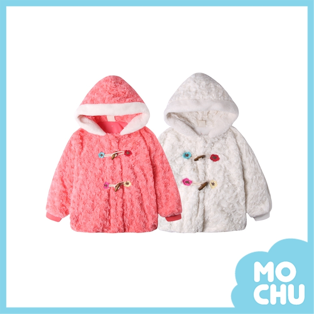 牛角扣毛絨絨連帽披風外套(兩色)