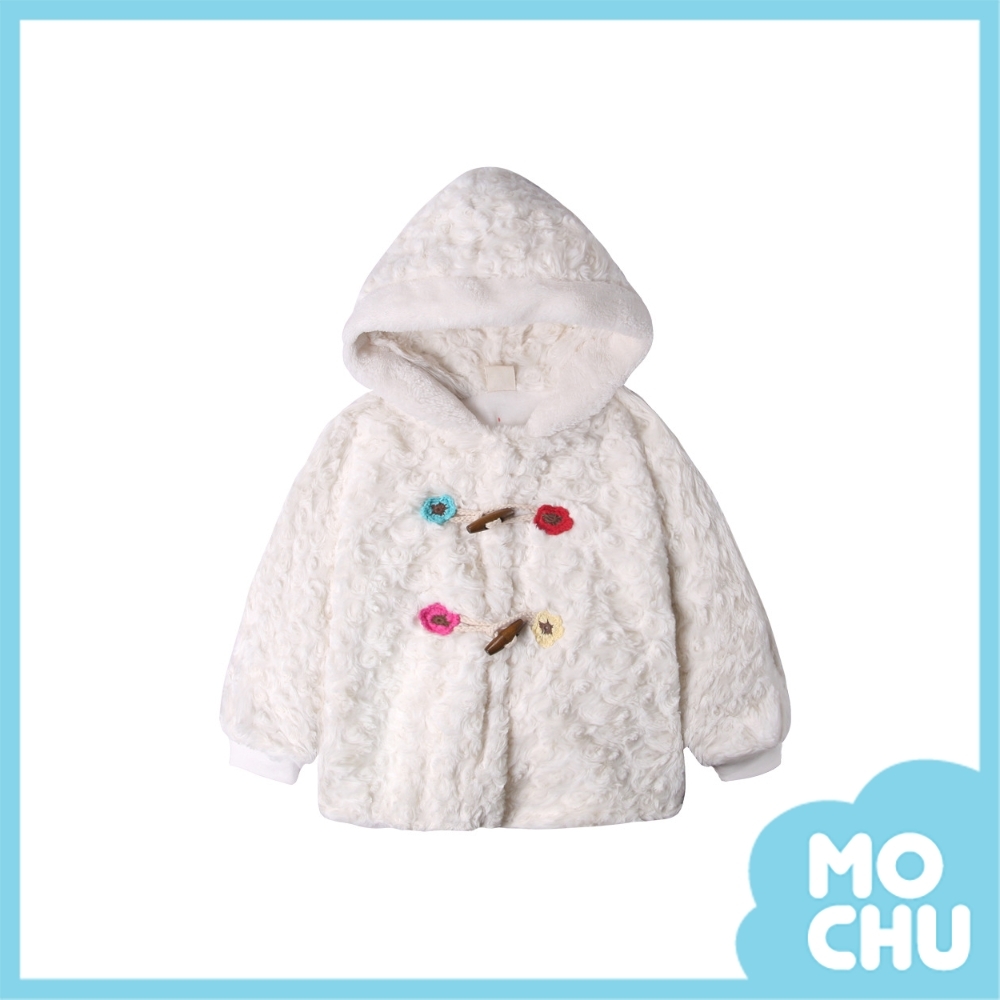 牛角扣毛絨絨連帽披風外套(兩色)