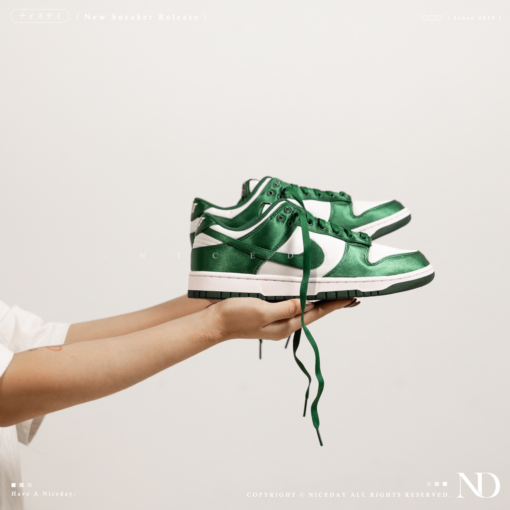 NICEDAY 代購 Nike Dunk Low Satin Green 絲綢綠 緞面 白 綠 男女尺寸 DX5931-100
