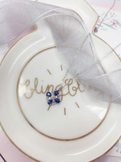 18K White Gold Sapphire Diamond Pendant (Chain Included)