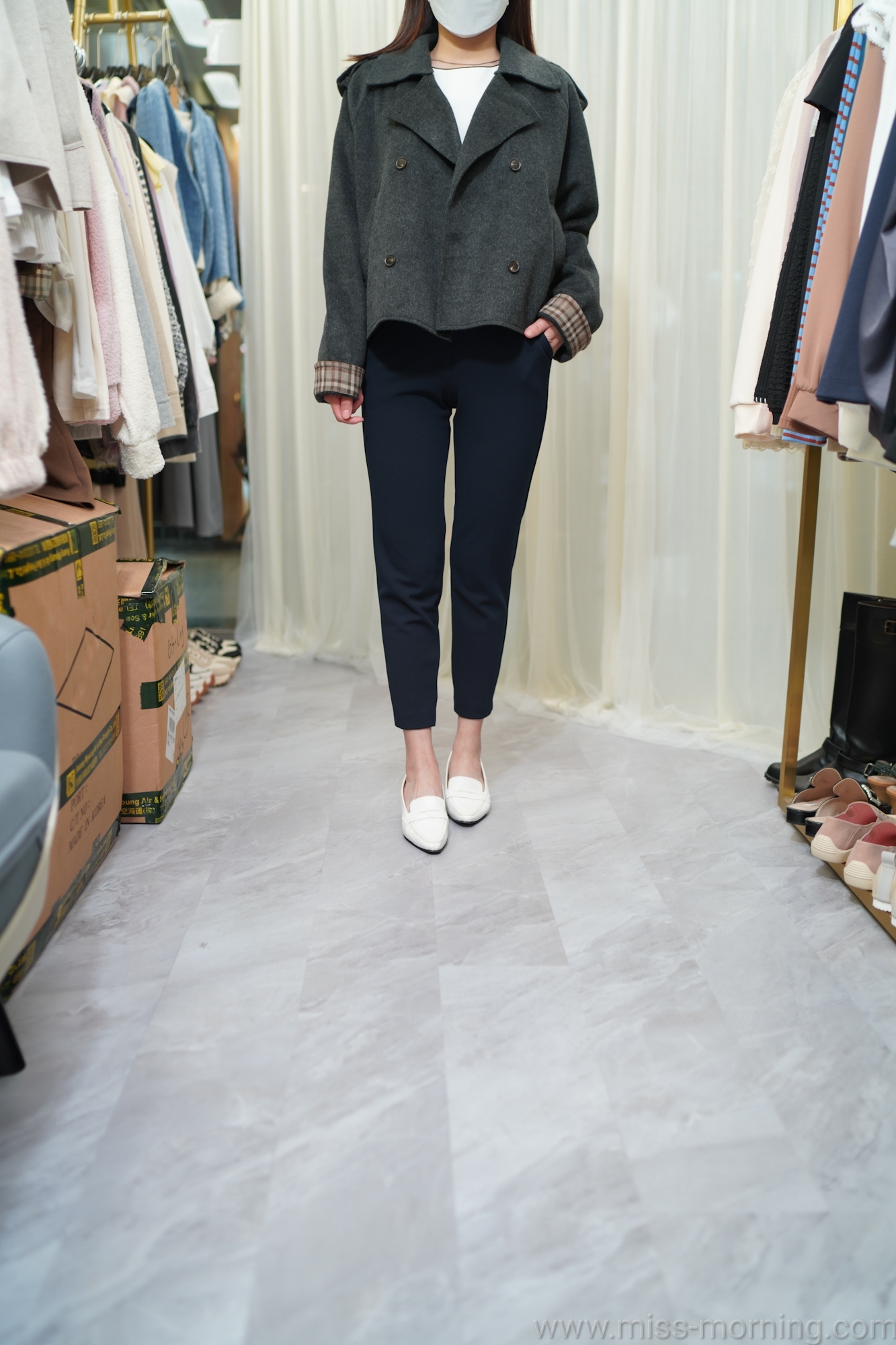 反格袖款五成羊毛外套(13496)