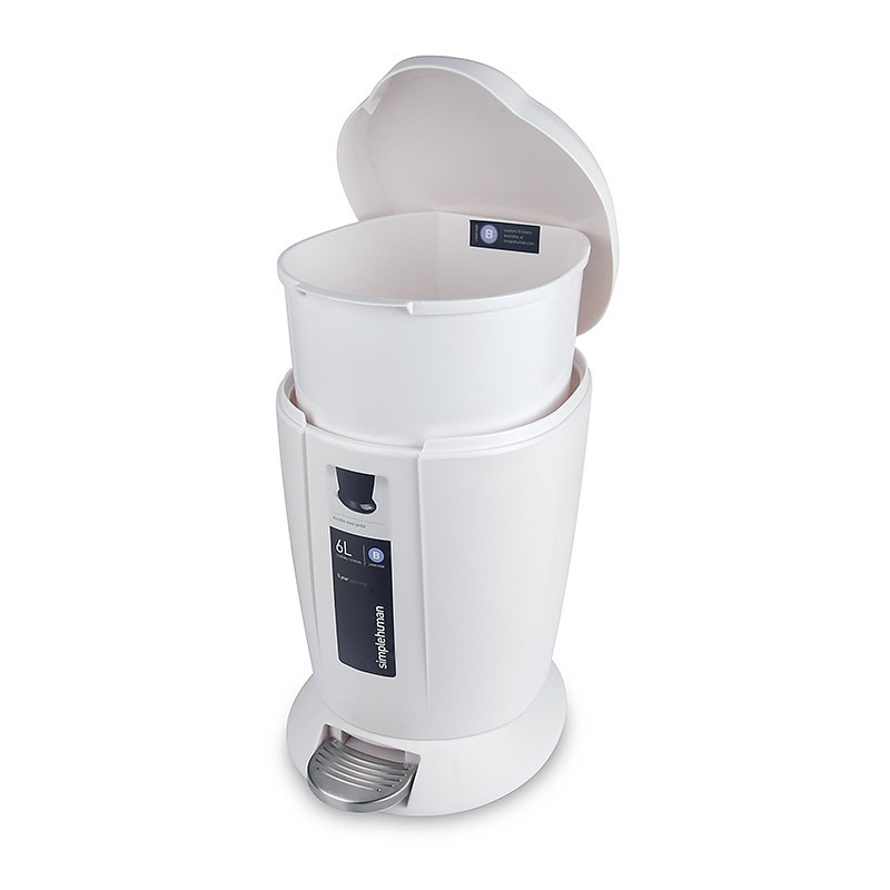 美國品牌SIMPLEHUMAN 6L 圓形腳踏垃圾桶 -白色【香港行貨】-CW1318