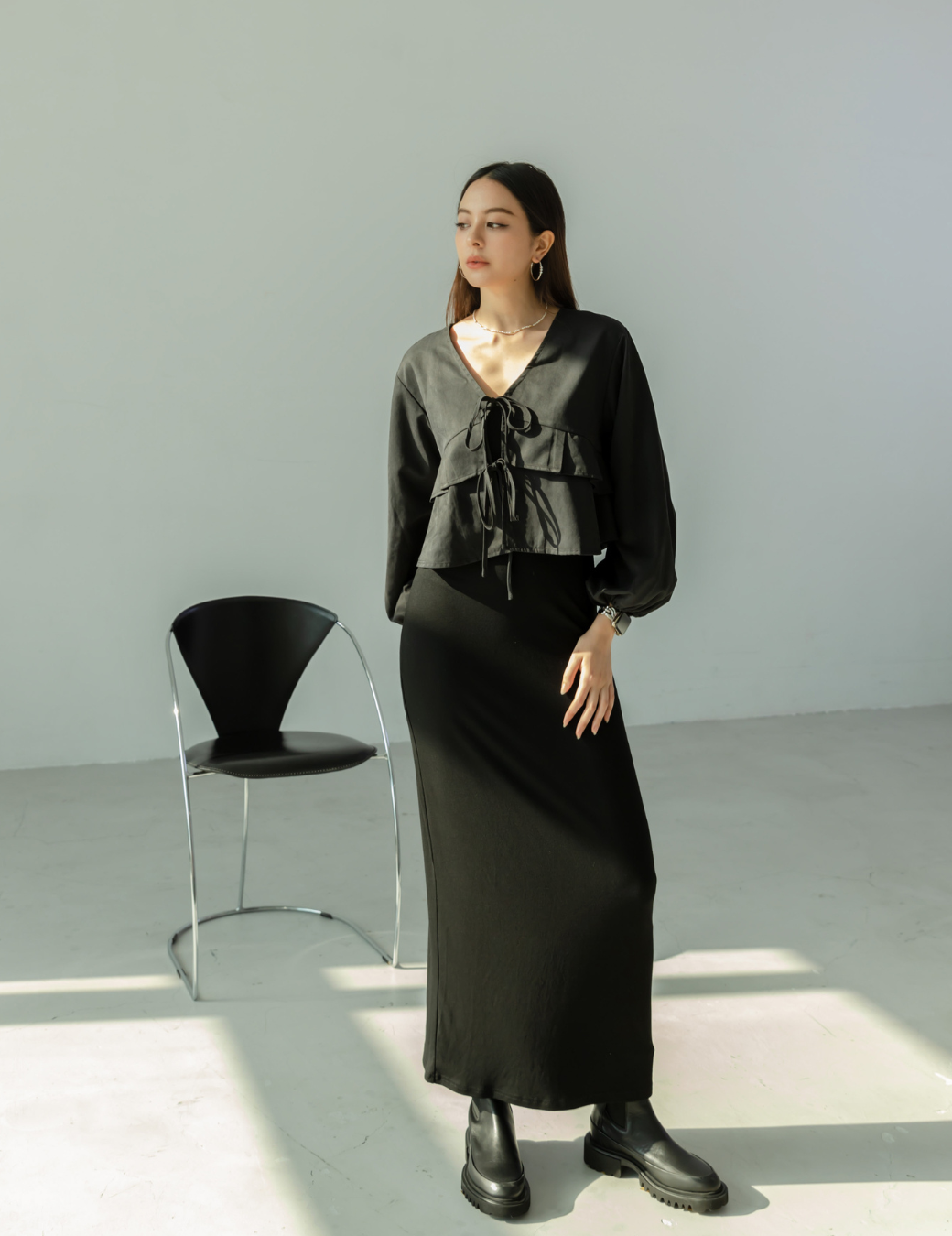 微辣細肩帶親膚長洋（黑色/2尺寸）