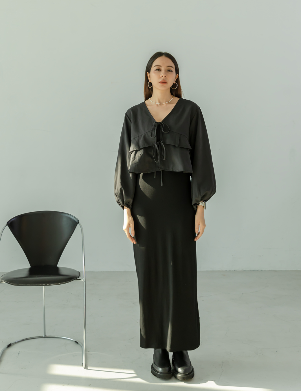 微辣細肩帶親膚長洋（黑色/2尺寸）