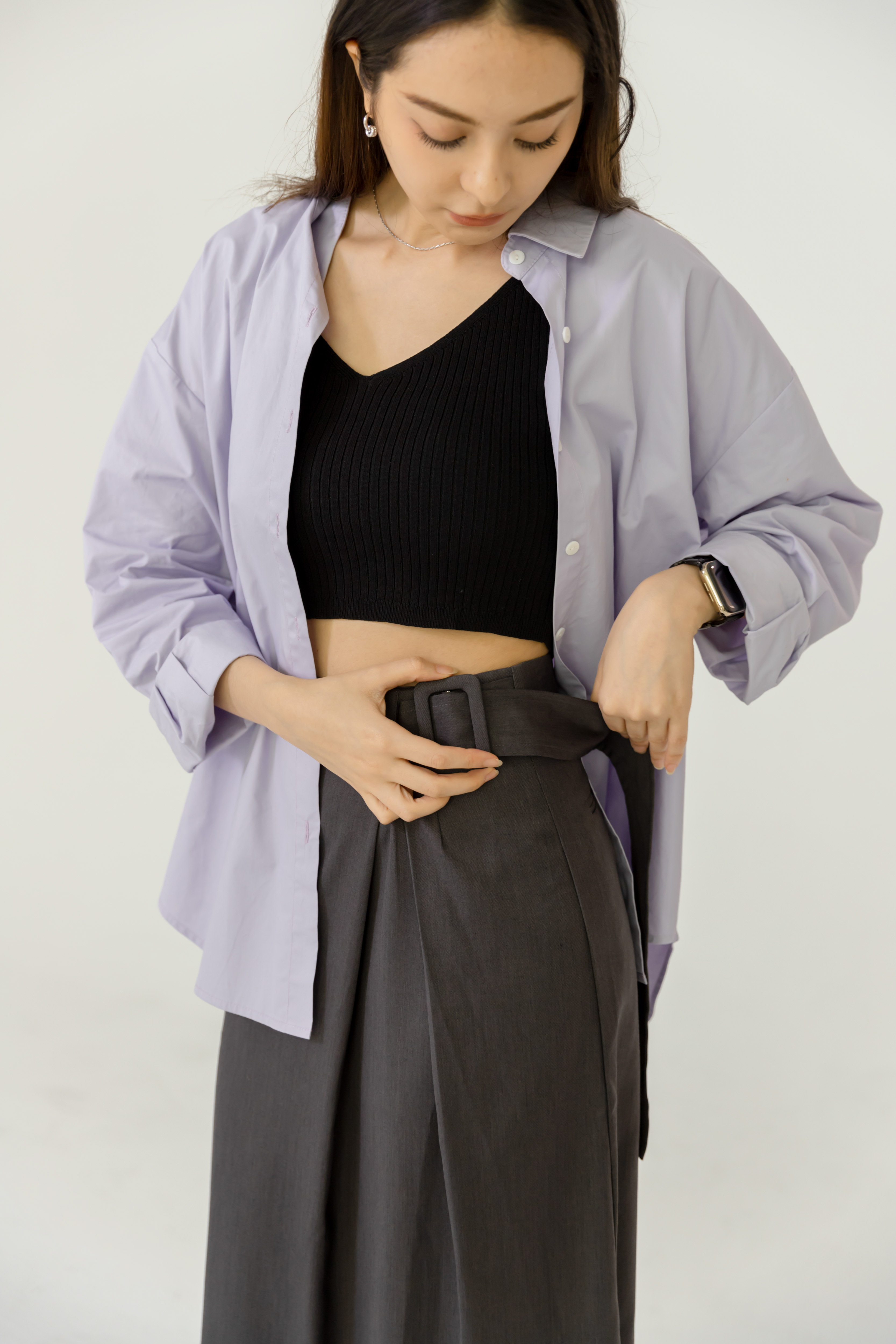 側扣環造型西裝裙（深灰色/3尺寸）