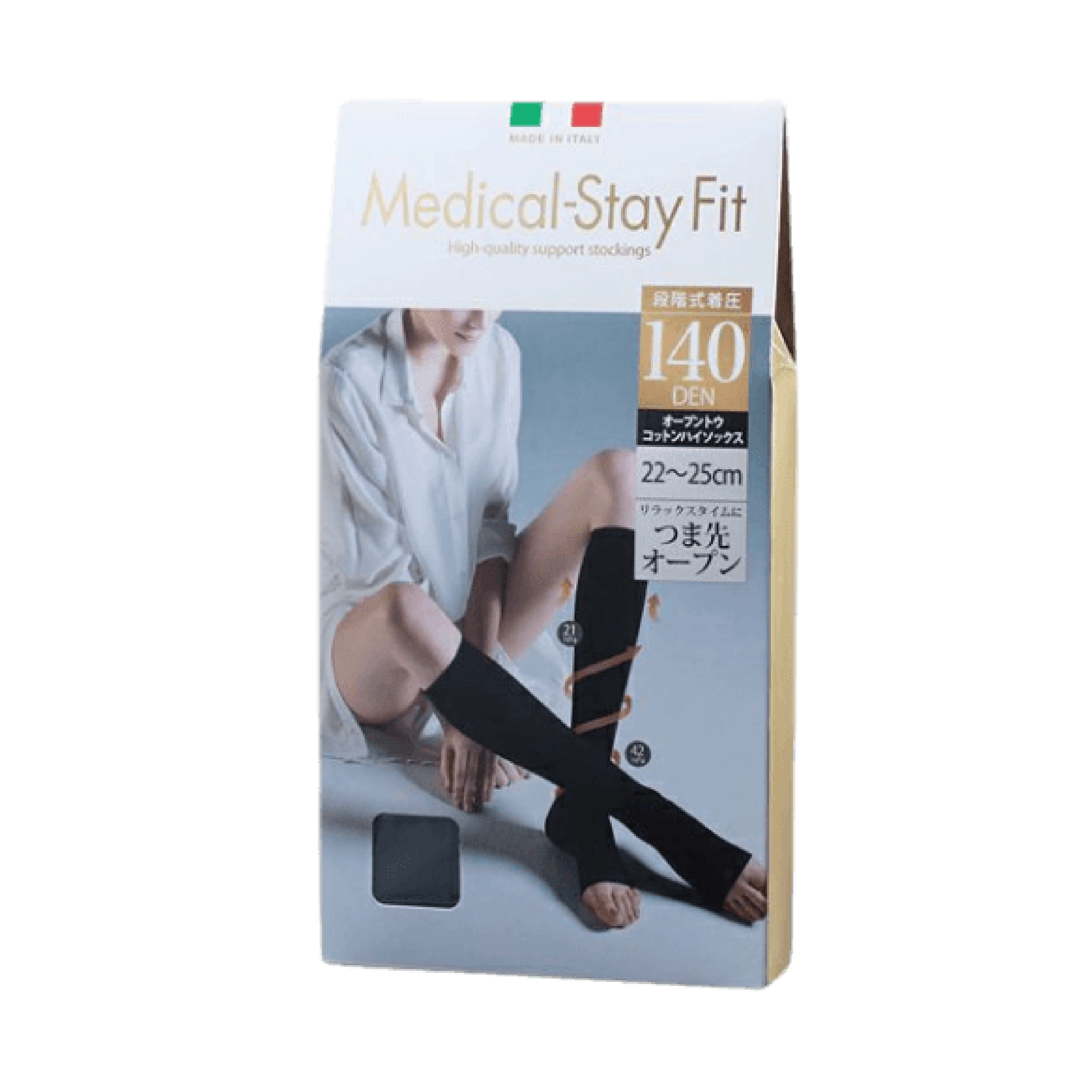 Medical-Stay Fit 140DEN 分層壓縮開放式棉質高筒襪 - 黑色 