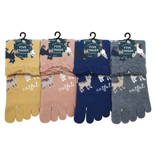 貓圖案五指短襪