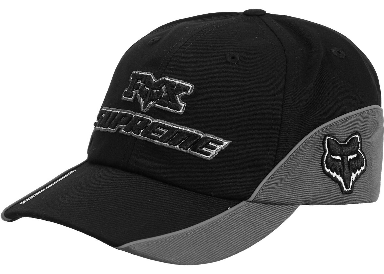 Supreme Fox Racing 6-Panel 限定款立體刺繡Logo 黑灰賽車老帽