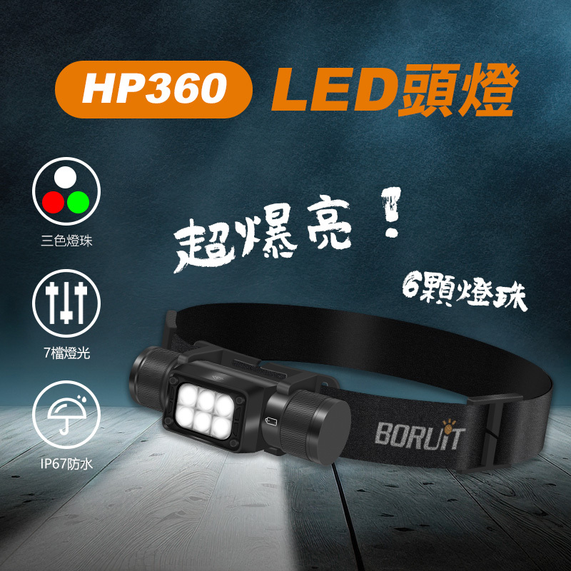 HP360 頭戴式LED頭燈(紅/綠/白三種光)