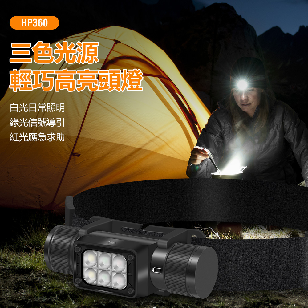 HP360頭燈三色光源(白光/紅光/綠光)
