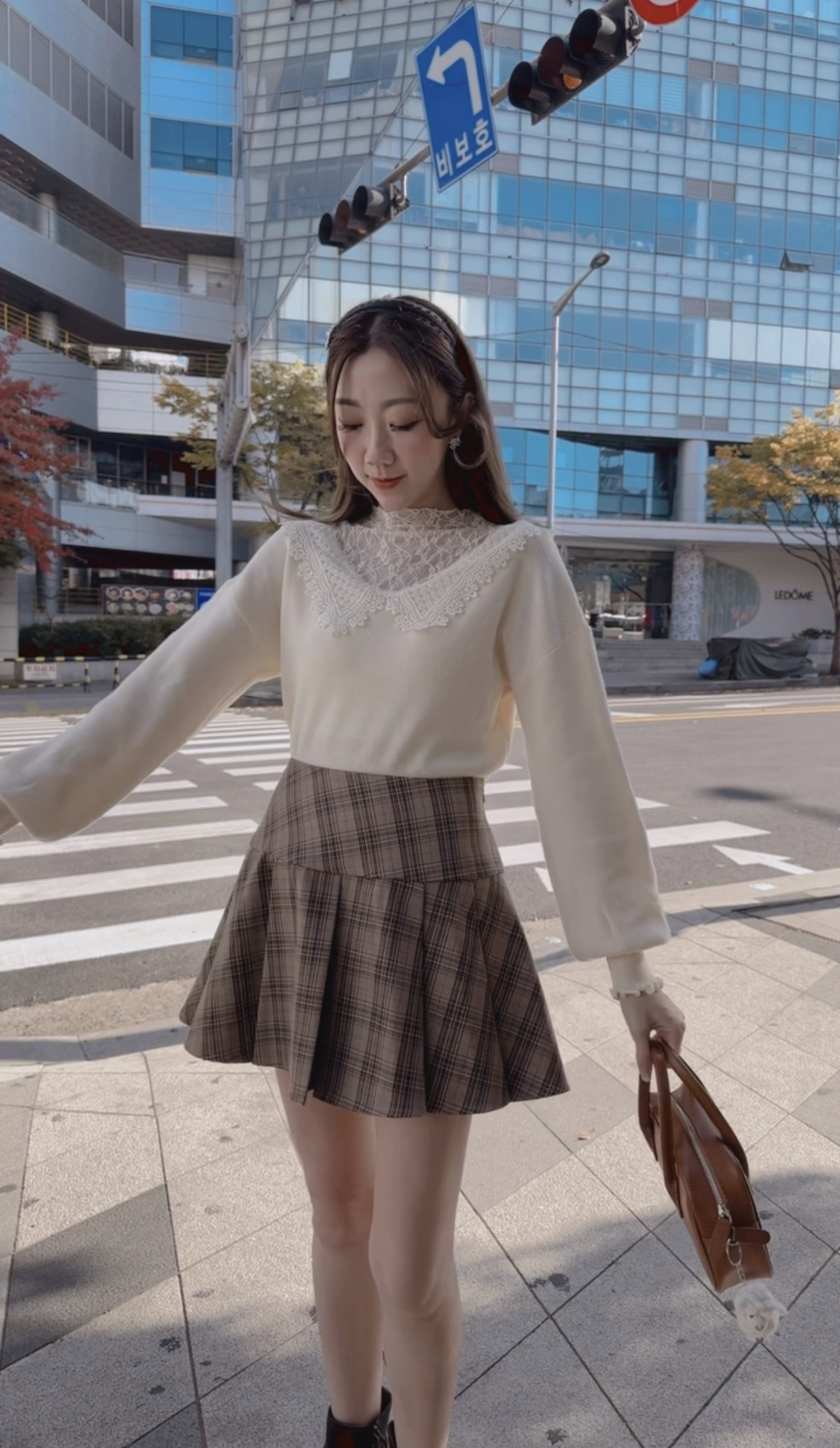 *MADE BY BJ2* THE WOOL BROWN CHECKED WINTER PLEATED SKIRT 2023