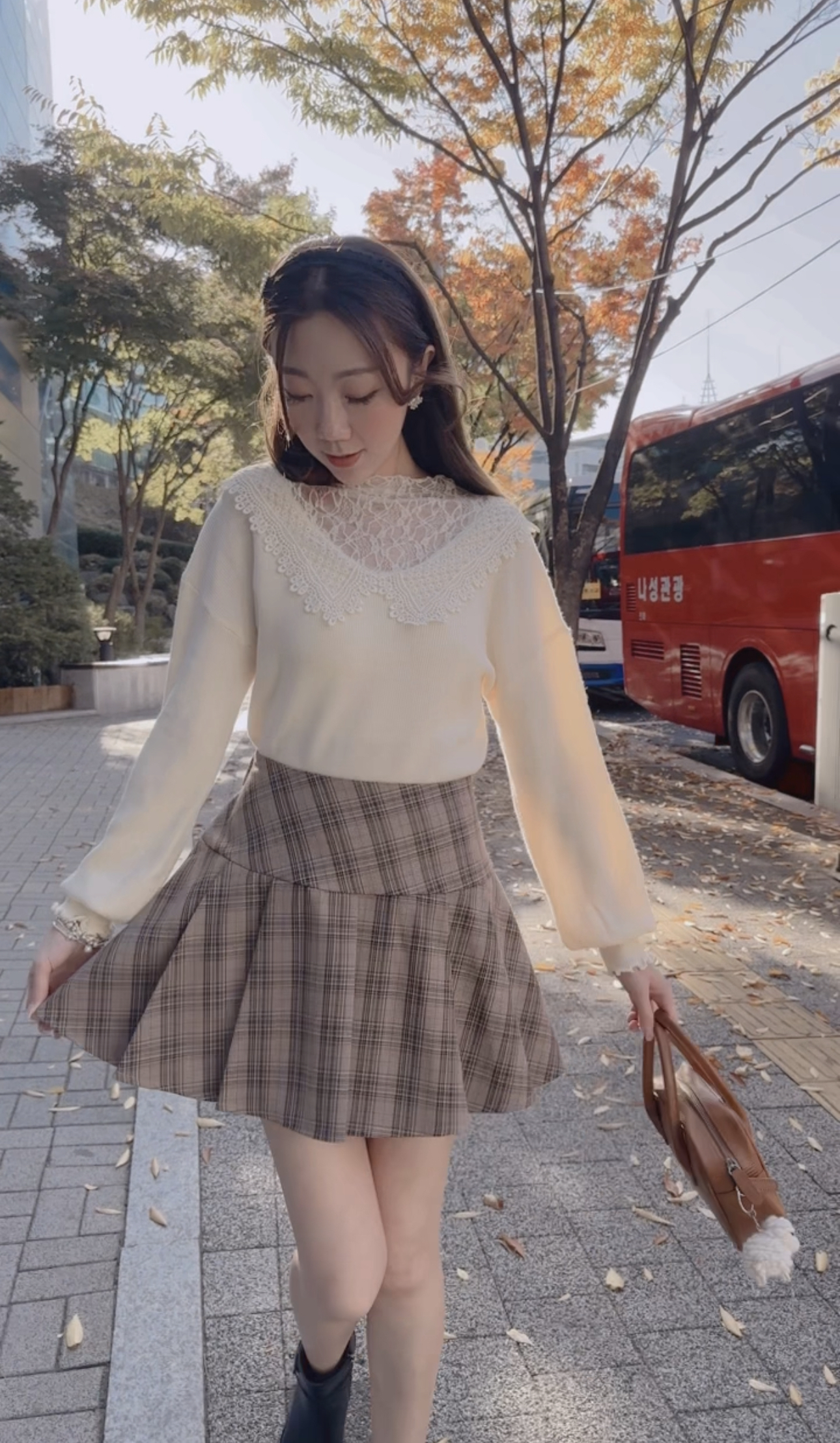 *MADE BY BJ2* THE WOOL BROWN CHECKED WINTER PLEATED SKIRT 2023