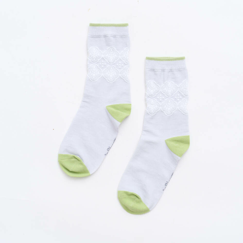 緹花中長襪/玻璃海棠/澄淨灰