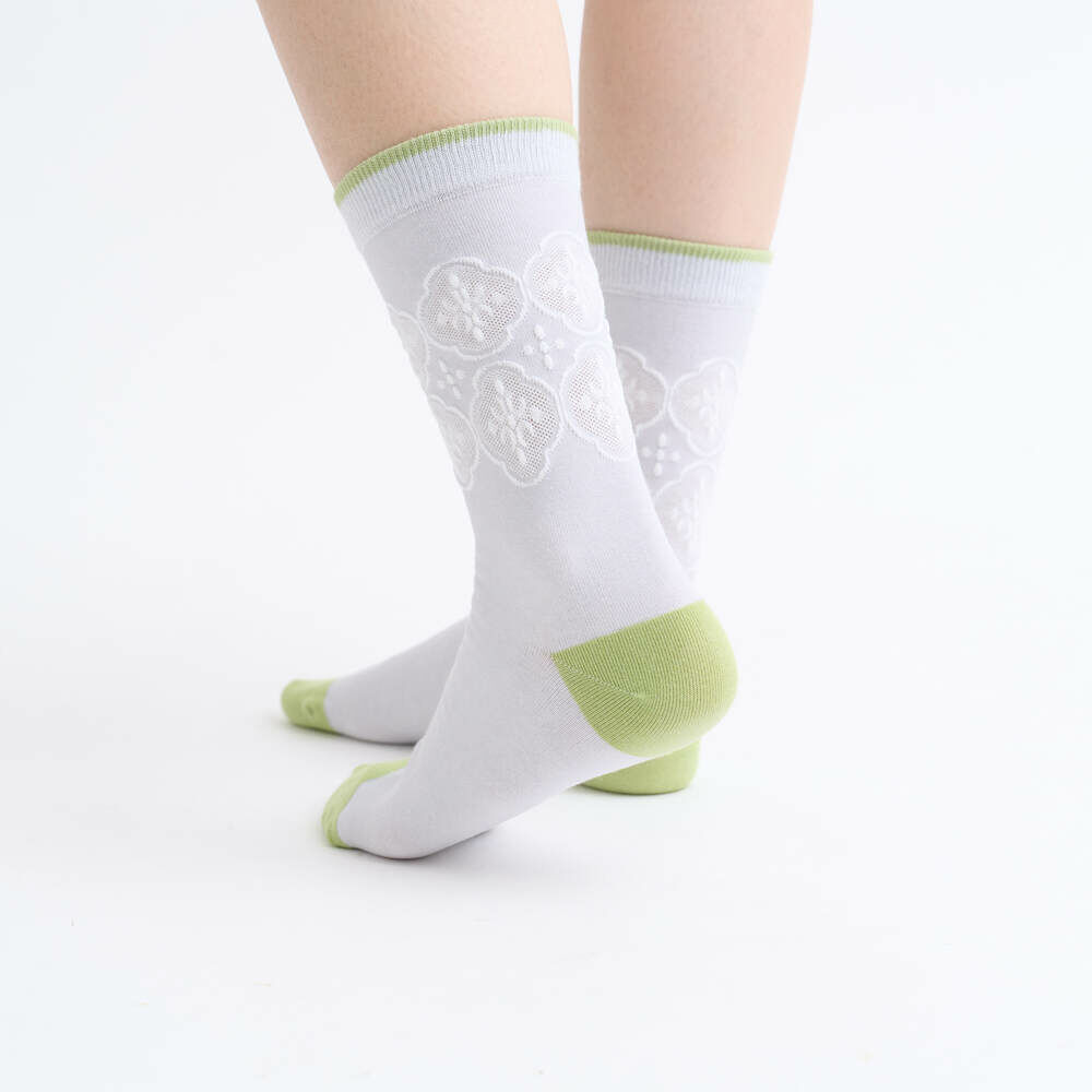 印花樂緹花中長襪/玻璃海棠/澄淨灰