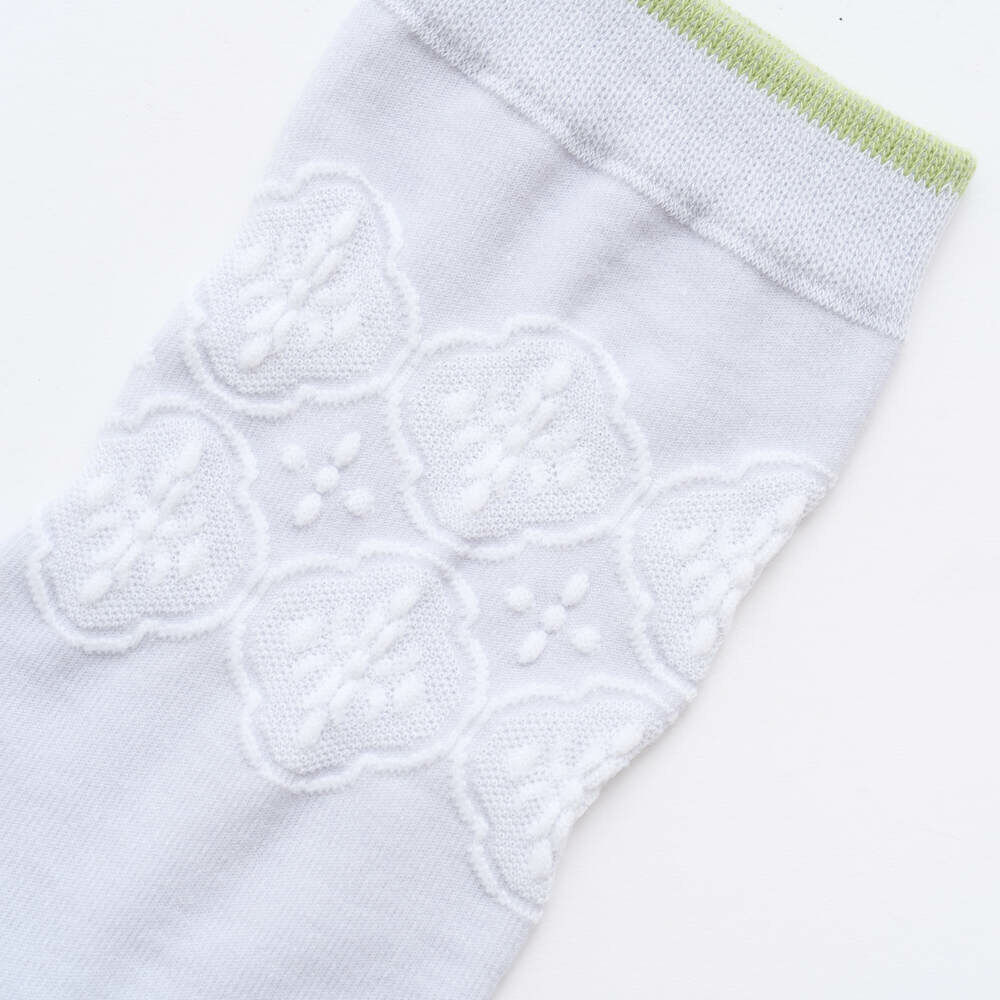 緹花中長襪/玻璃海棠/澄淨灰